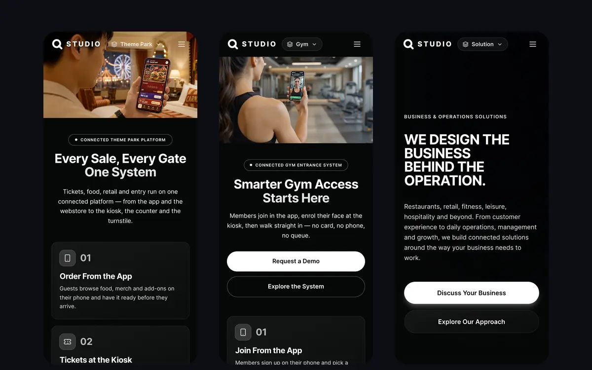 Qstudio mobile — theme park, gym and solutions on a phone